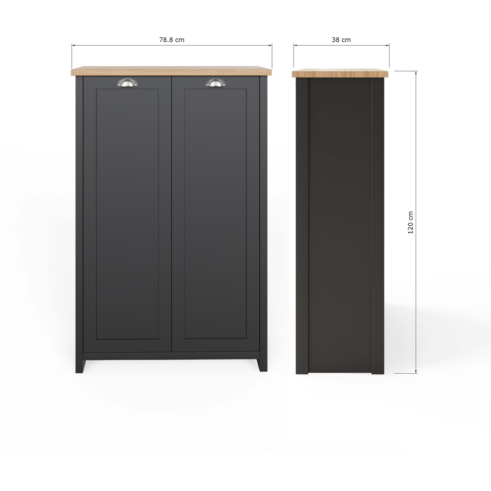 GFW Lancaster 2 Door Black and Oak Tall Shoe Cabinet Image 9