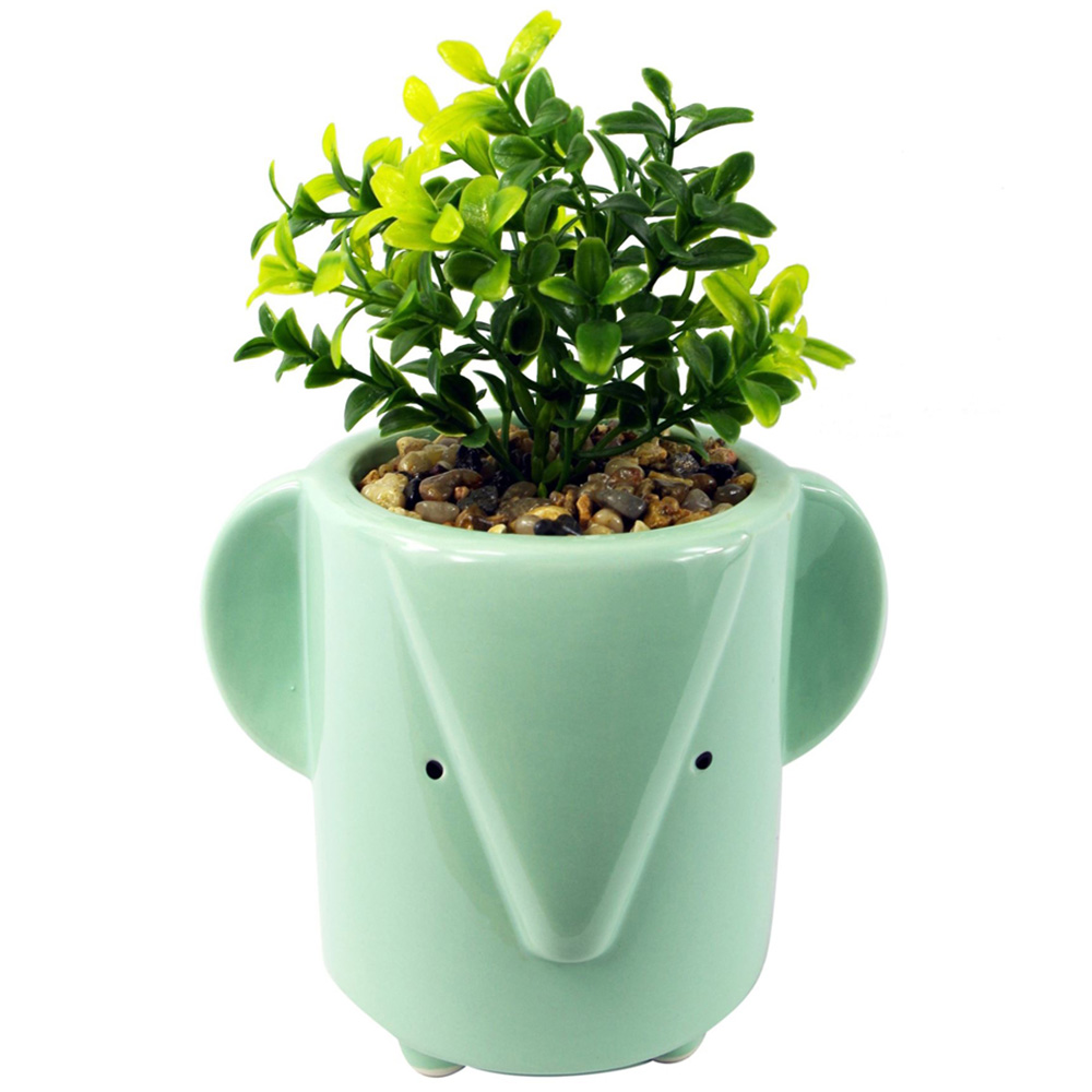 Leaf Blue Ceramic Elephant Planter 13cm Image 2