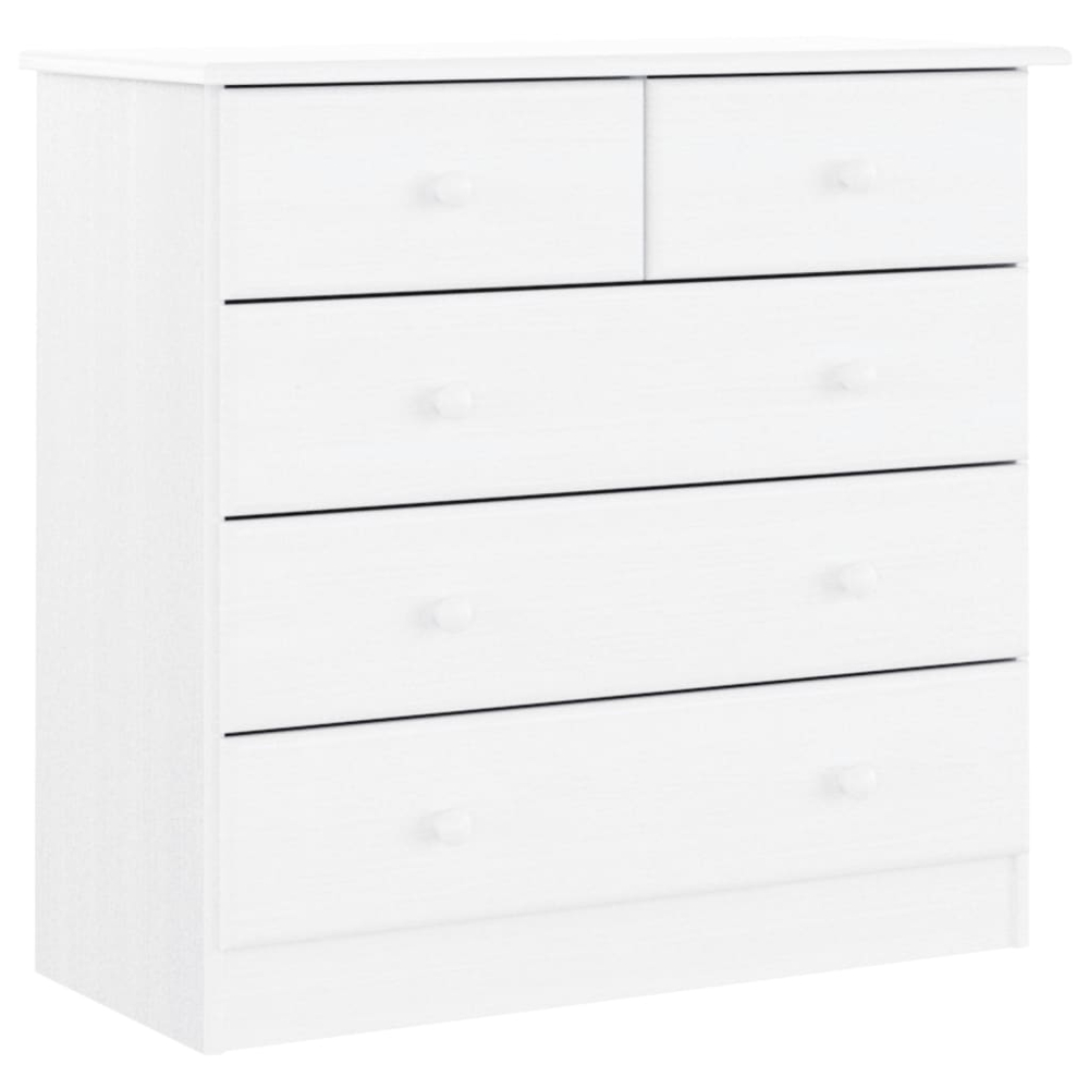 vidaXL 2 Glass Door 5 Drawer Single Shelf White Pine Wood Highboard Image 9