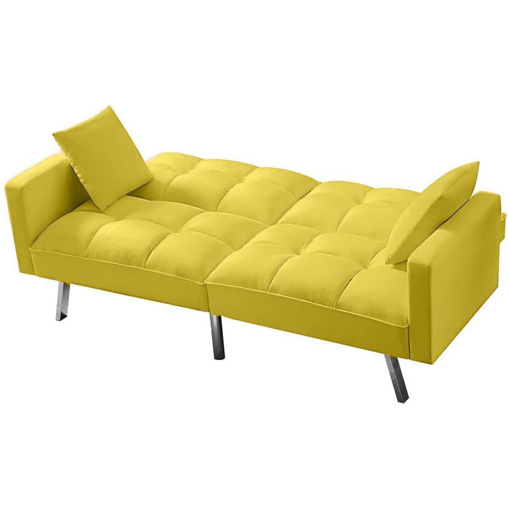 Portland 2 Seater Yellow Velvet Sofa Bed with Pillows Image 3