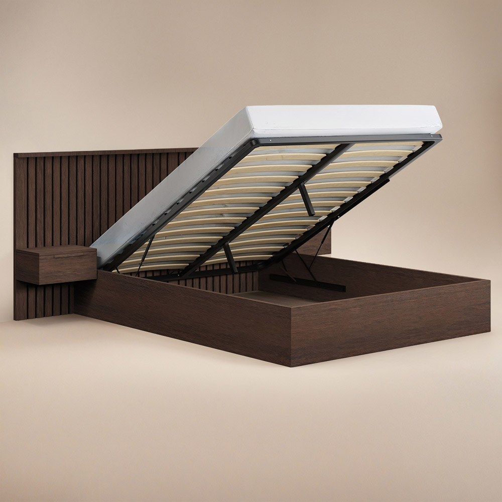 Solace+Co Taylor King Size Walnut Hotel Ottoman Bed with Side Table Image 3