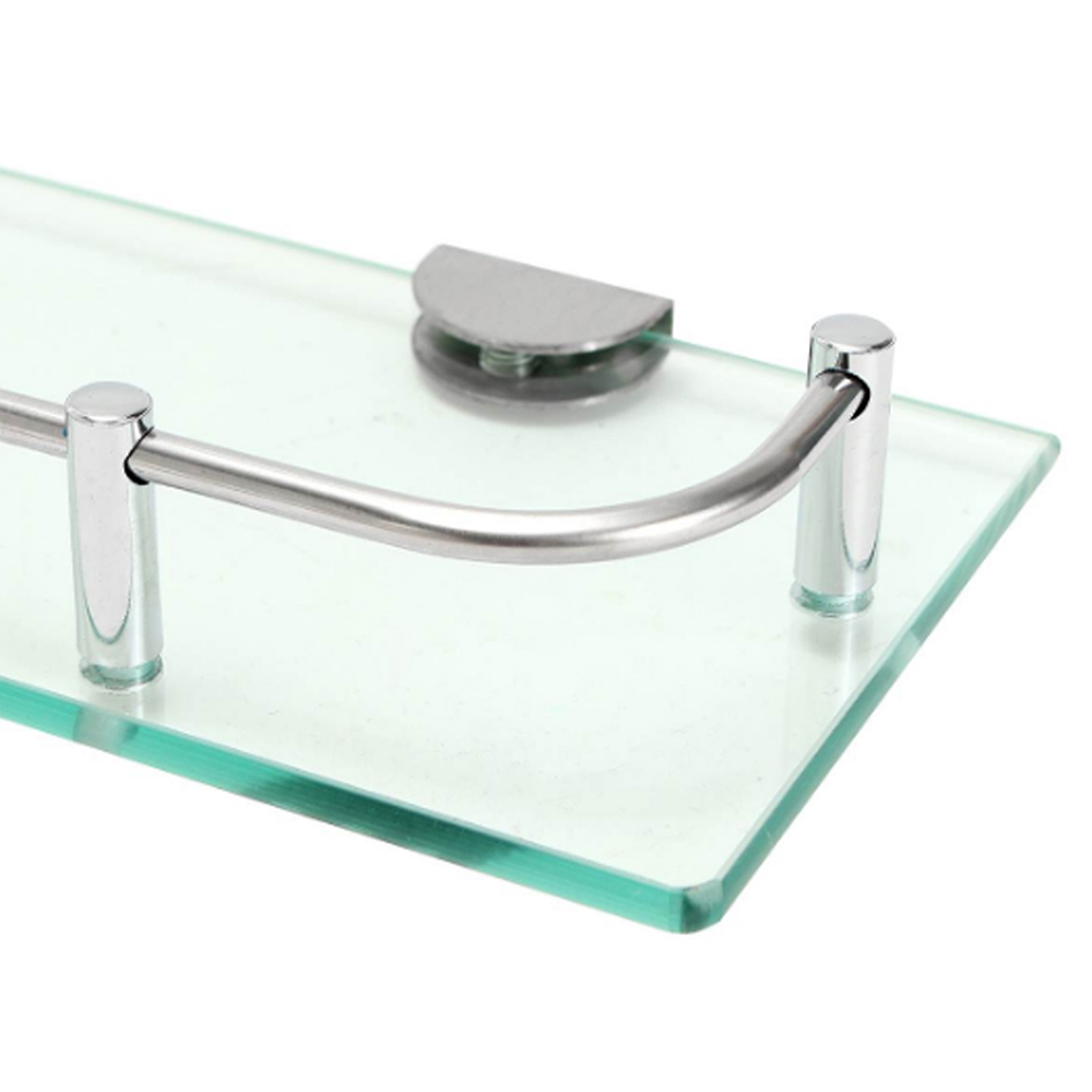 Living And Home WH0713 Silver Tempered Glass & Aluminium Wall Mounted Bathroom Shelf 40cm Image 3