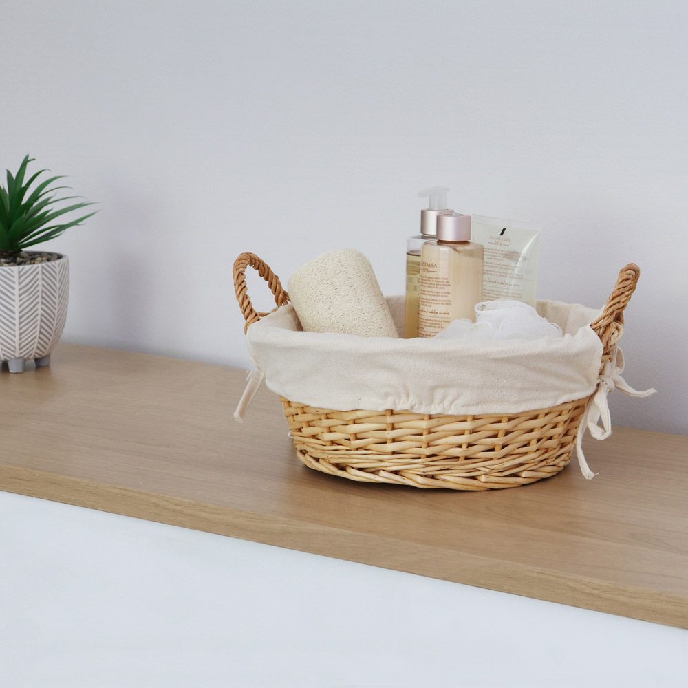 JVL 6.5L Acacia Honey Round Willow Storage Basket with Liner Image 2