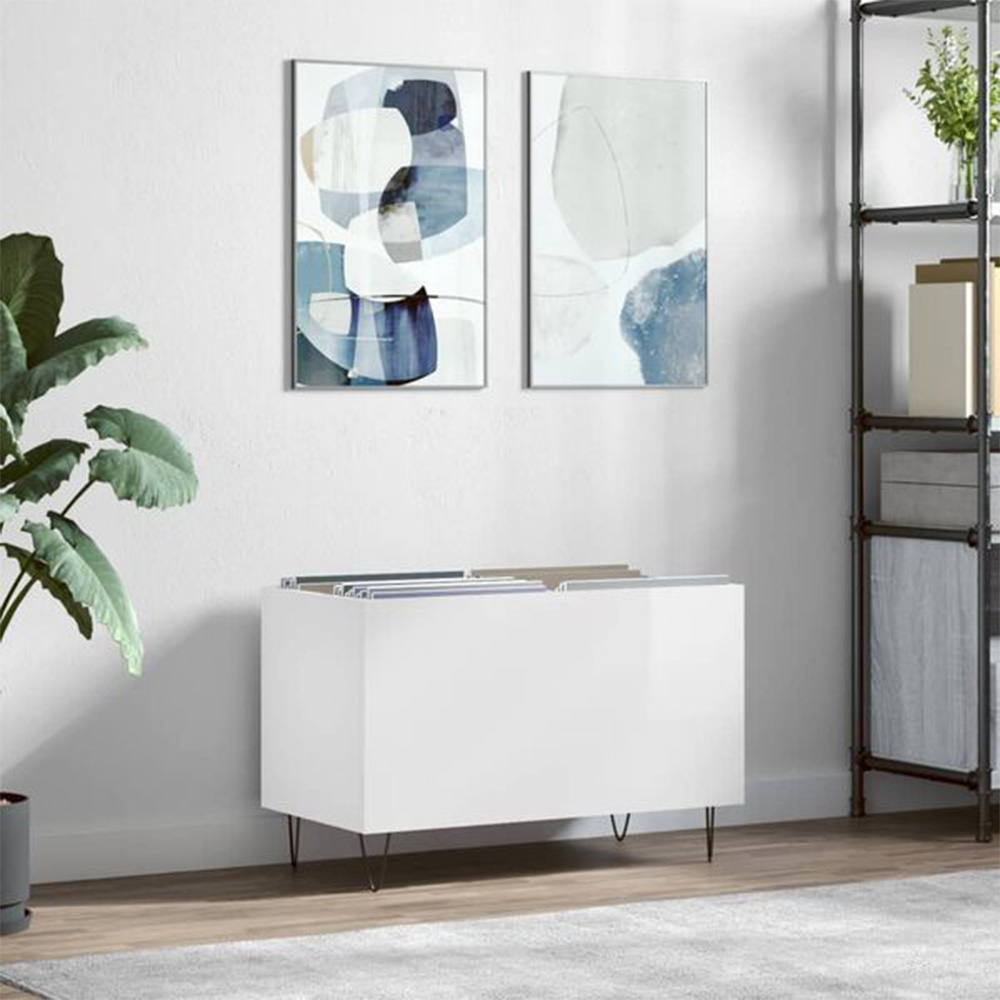 vidaXL High Gloss White Record Cabinet Image 8
