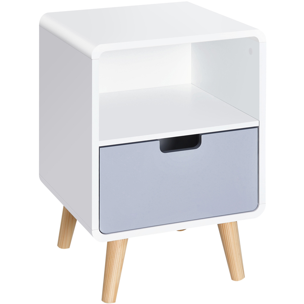 Portland Single Drawer White and Grey Wooden Bedside Table Image 2