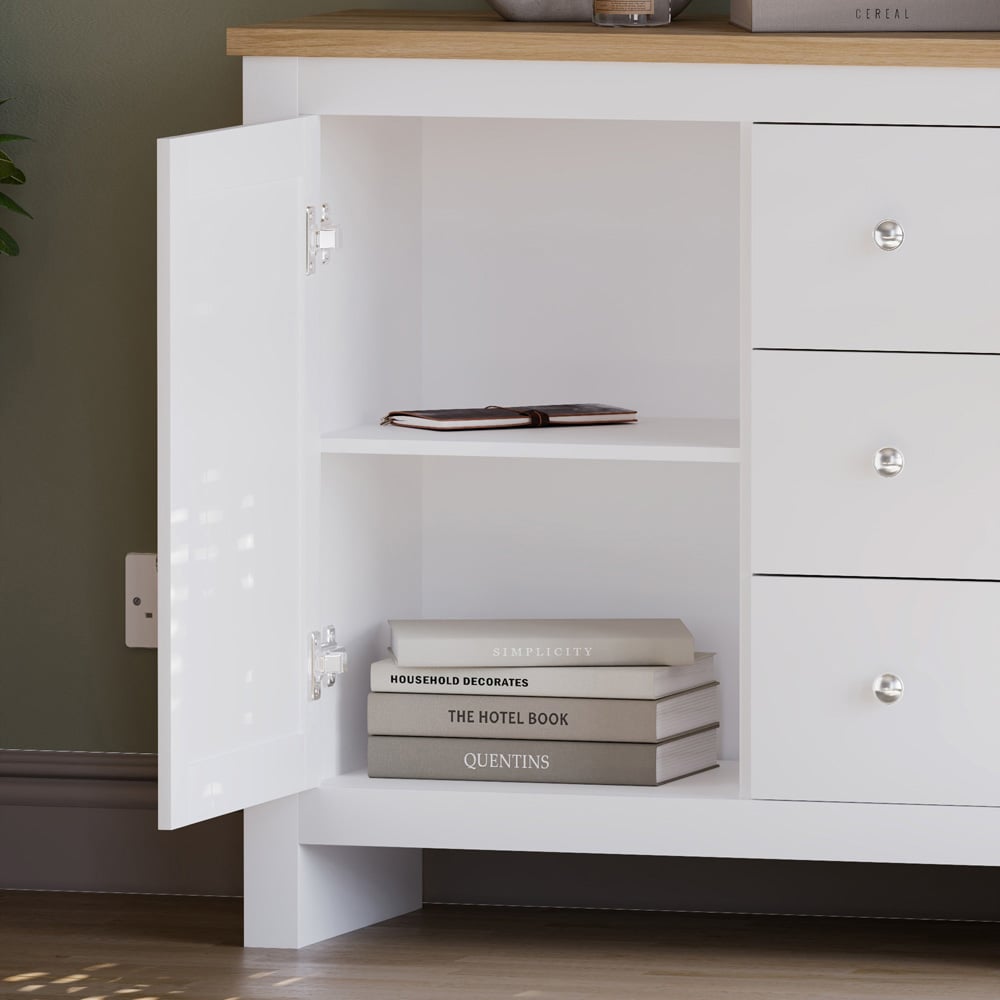 Vida Designs Arlington Single Door 3 Drawer White Sideboard Image 4