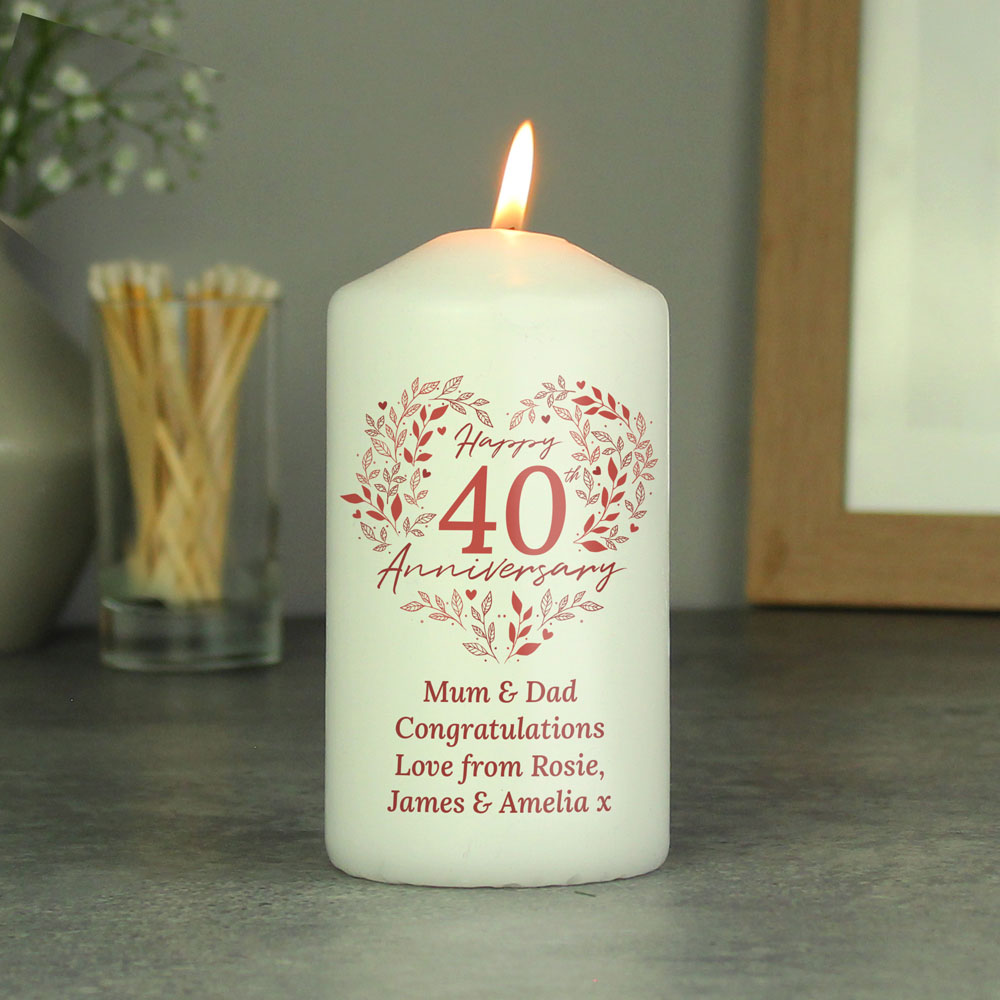 Personalised Memento Personalised 40th Ruby Wedding Anniversary Pillar Candle Image 2