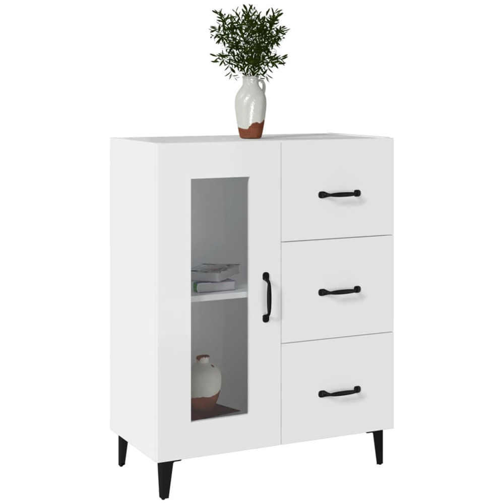 vidaXL Single Glass Door 3 Drawer White Sideboard Image 3