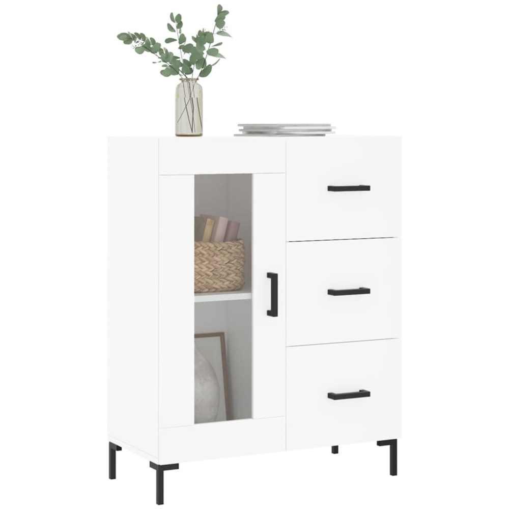 vidaXL Single Glass Door 3 Drawer White Sideboard Image 3