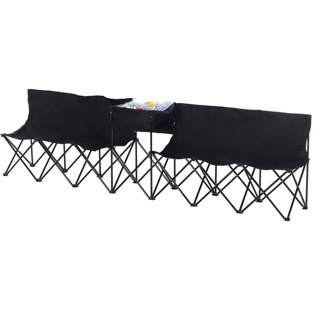 Outsunny 6 Seater Black Foldable Camping Bench with Cooler Bag Image 1
