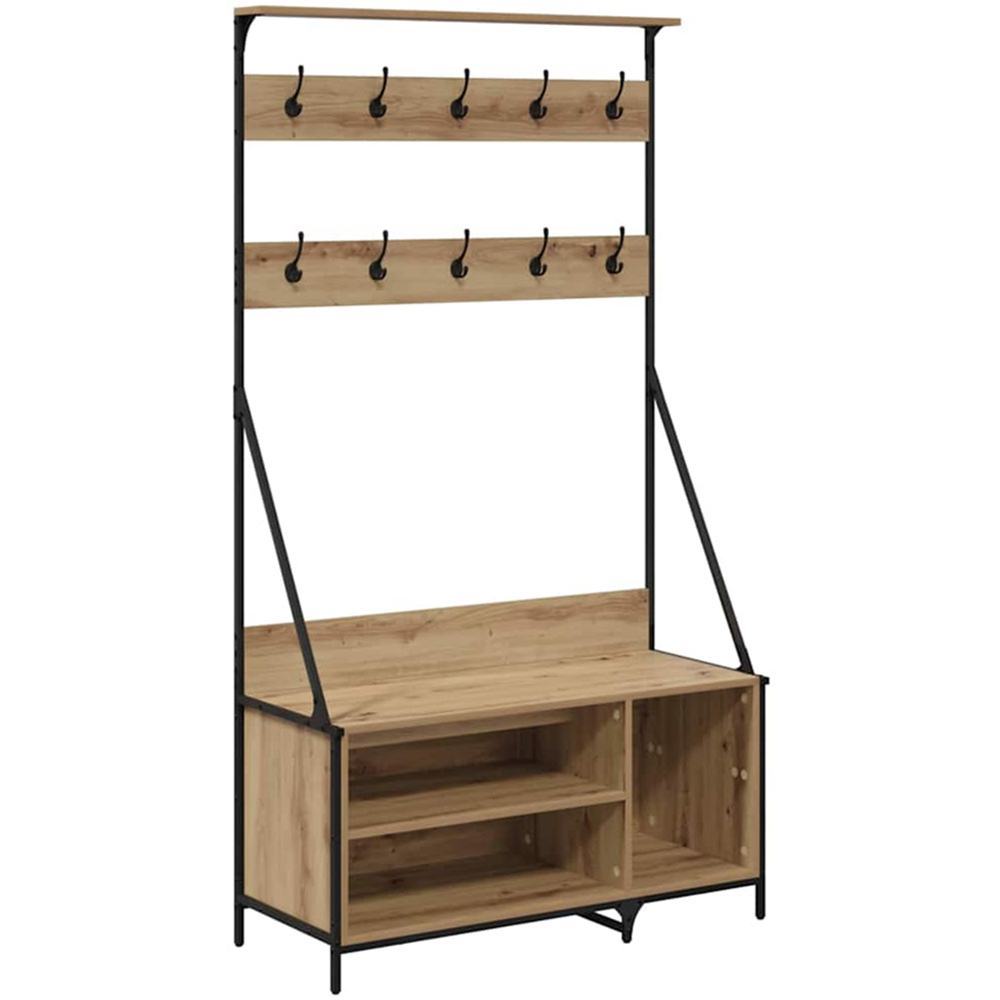 vidaXL 2 Shelf Artisan Oak Clothes Rack with Hanging Hooks Image 1