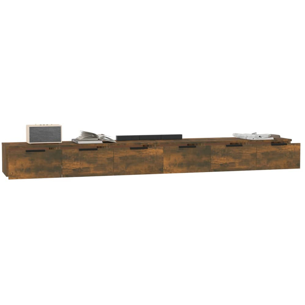 vidaXL 3 Drawer Smoked Oak Floated Wall Cabinet Set of 2 Image 3