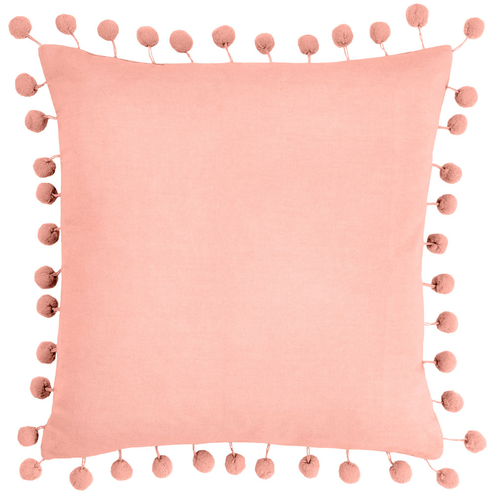 furn. Dora Square Pale Pink Velvet Pom Pom Cushion Image 5