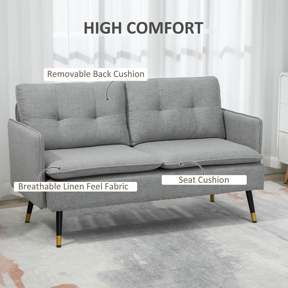 Portland 2 Seater Grey Polyester Button Tufted Sofa Image 3
