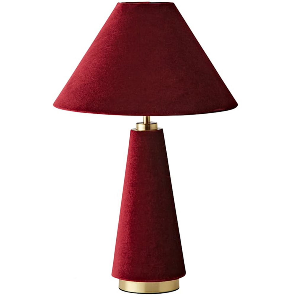 ValueLights Martha Conical Burgundy Velvet Table Lamp and Bulb Image 1