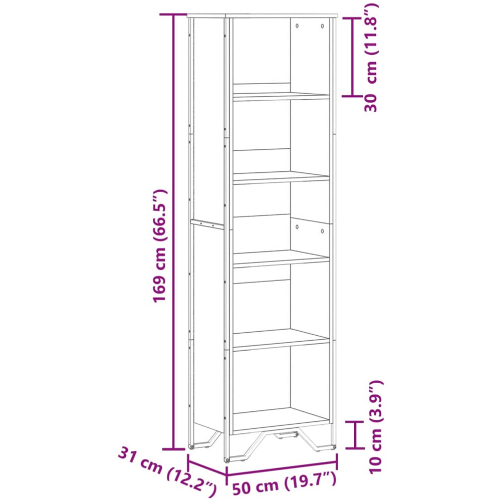 vidaXL 5 Shelf Smoked Oak Tall Bookcase Image 9