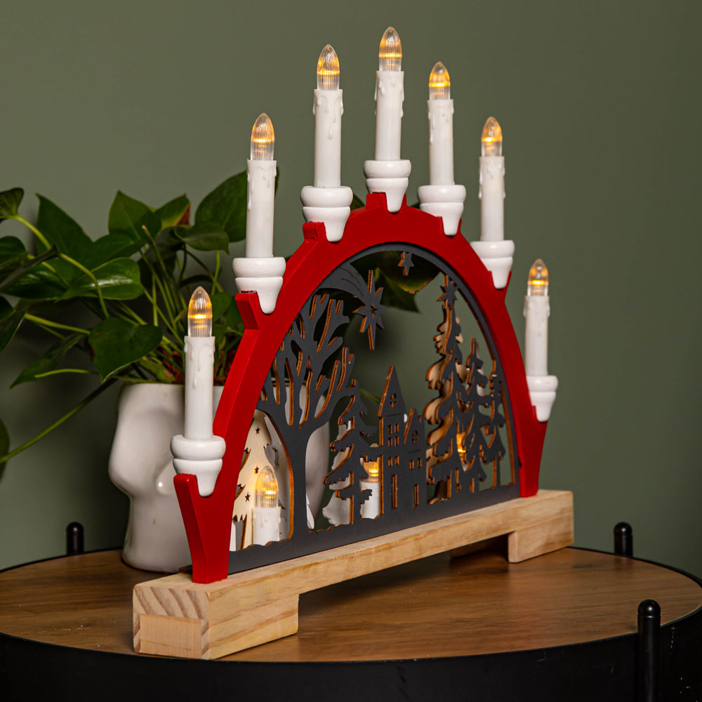 Samuel Alexander Light Up Red Wooden Christmas Candle Bridge Image 6