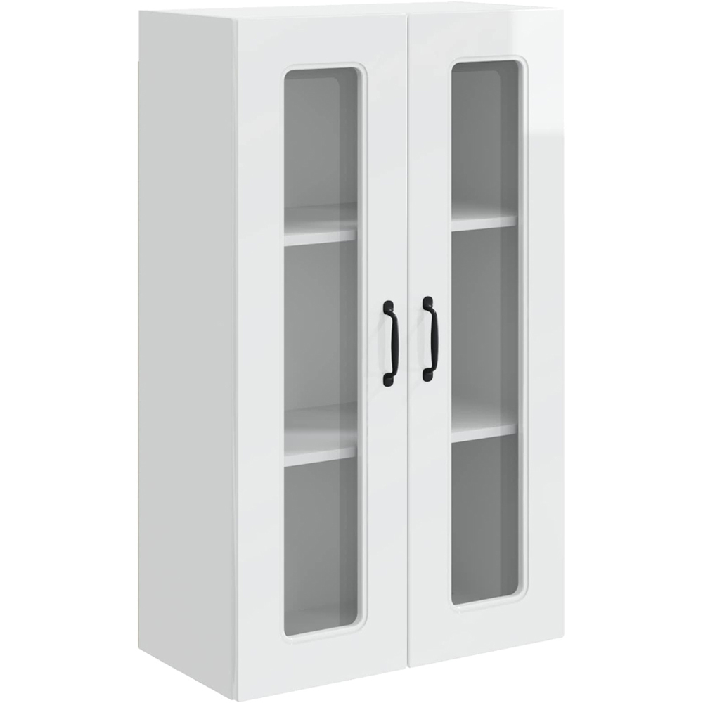 vidaXL 2 Glass Door High Gloss White Kitchen Wall Cabinet Image 2
