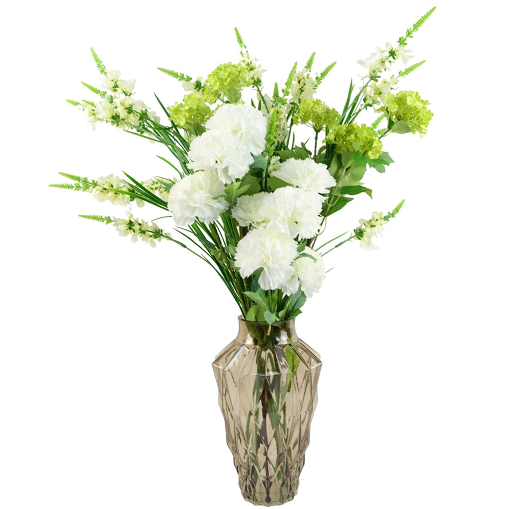 Leaf White Carnation and Larkspur Artificial Flower Bundle with Vase 80cm 10 Pack Image 1