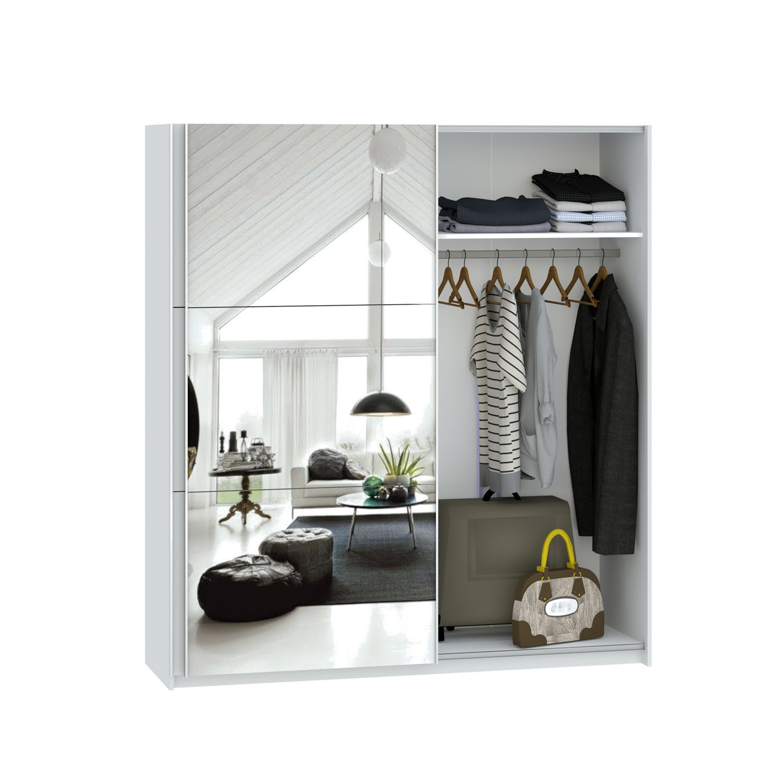 Echo 2 Door White Wide Large Sliding Mirror Wardrobe Image 5