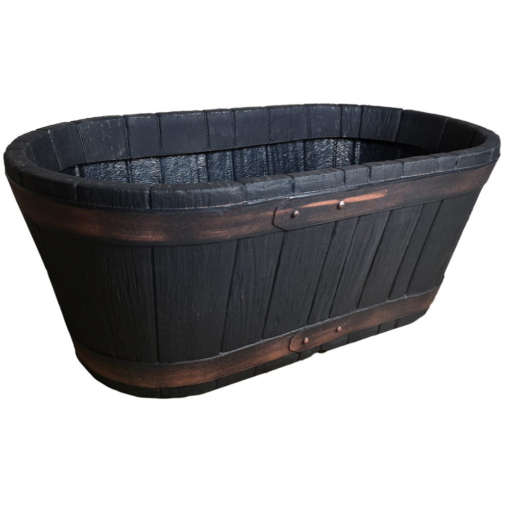 Samuel Alexander Black Oakwood Effect Barrel Plastic Trough Planter 57.5cm Image 1
