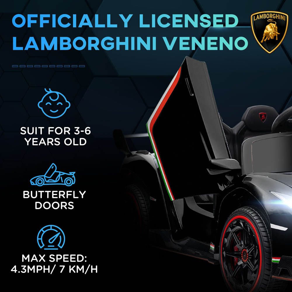 Tommy Toys Lamborghini Veneno Kids Ride On Electric Car Black 12V Image 2