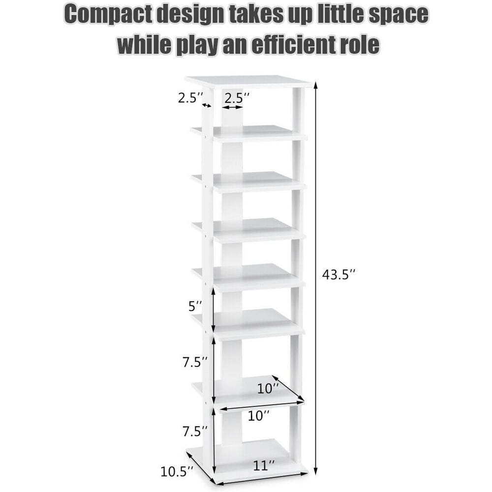 Costway 7 Shelf White Wooden Vertical Shoe Rack Image 9