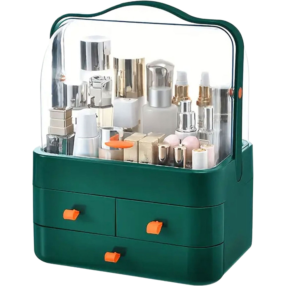 Neo 3 Drawer Green Acrylic Makeup Storage Organiser with Lid Image 1