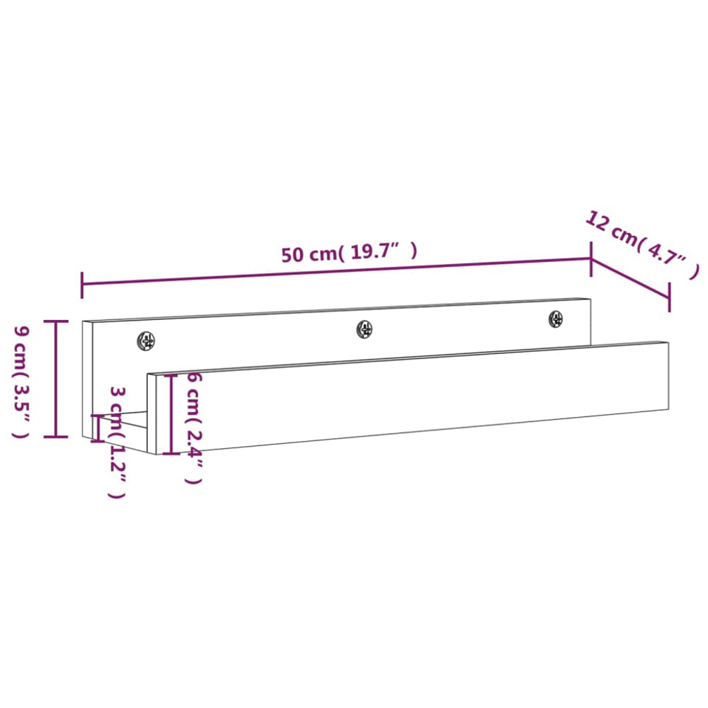 vidaXL 50cm Set of 2 Brown Solid Pine Wood Floating Wall Shelf Image 8