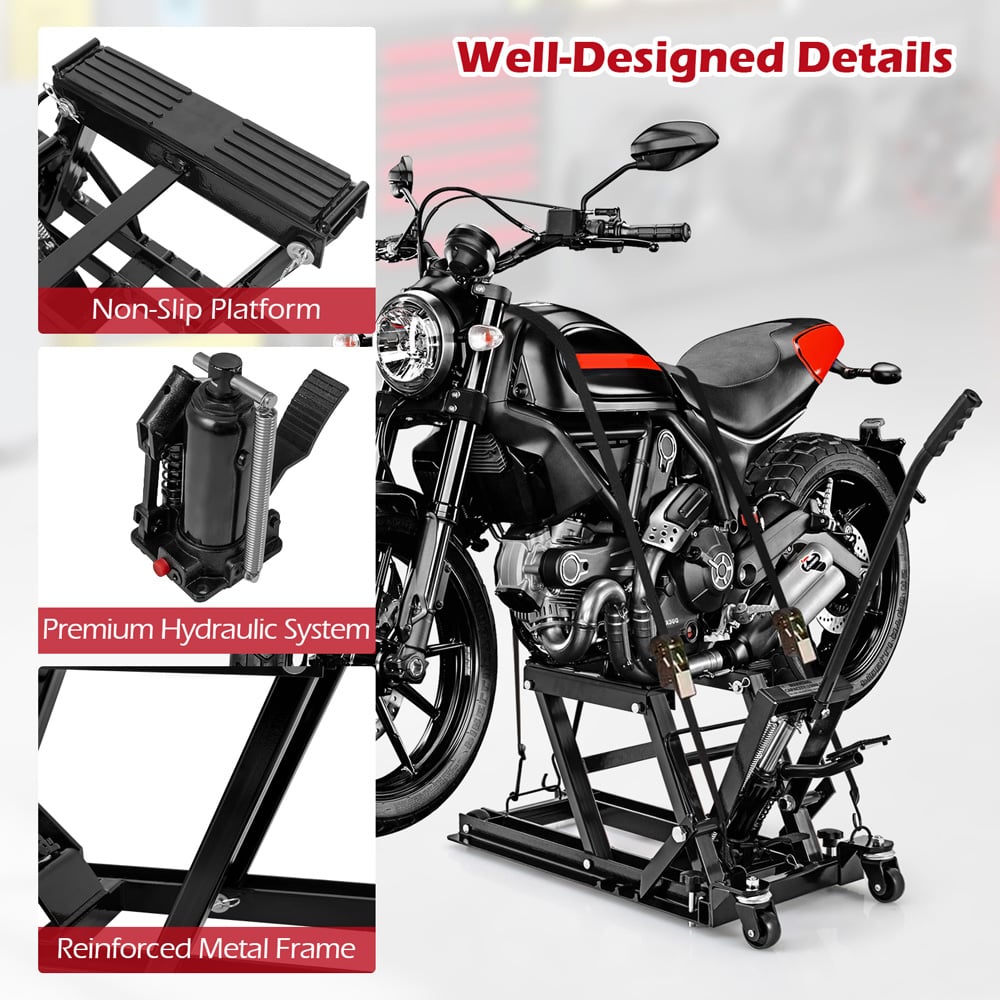 Costway 680kg Black Adjustable Motorcycle Hydraulic Lift Image 5