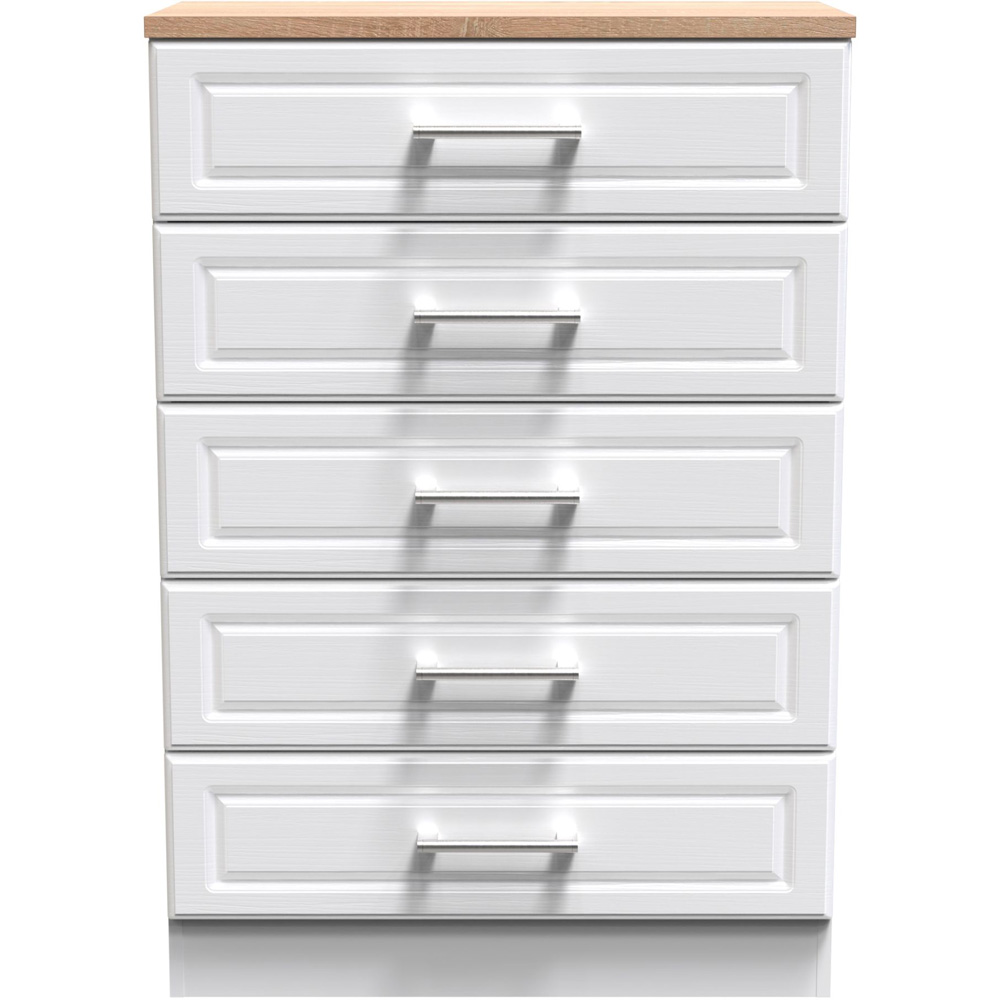 Crowndale Kent Ready Assembled 5 Drawer White Ash and Modern Oak Chest of Drawers Image 3
