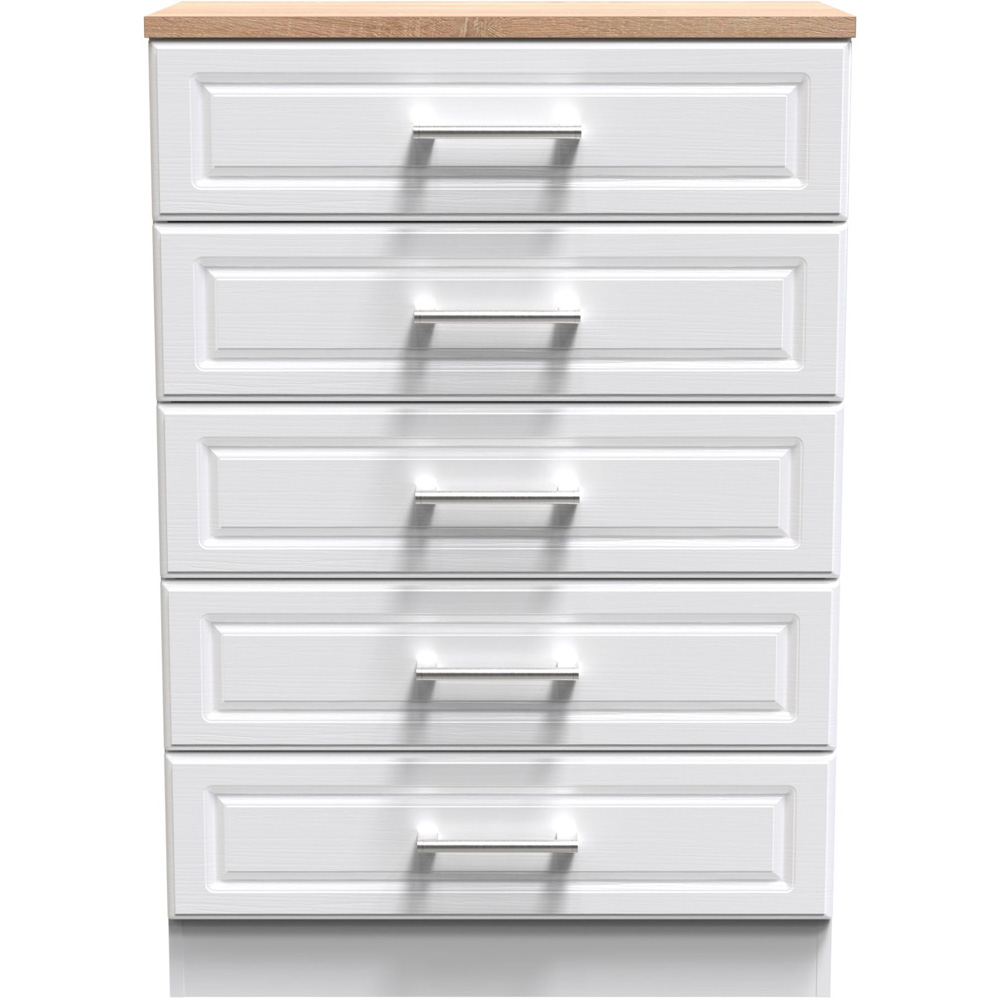 Crowndale Kent 5 Drawer White Ash and Modern Oak Chest of Drawers Ready Assembled Image 3
