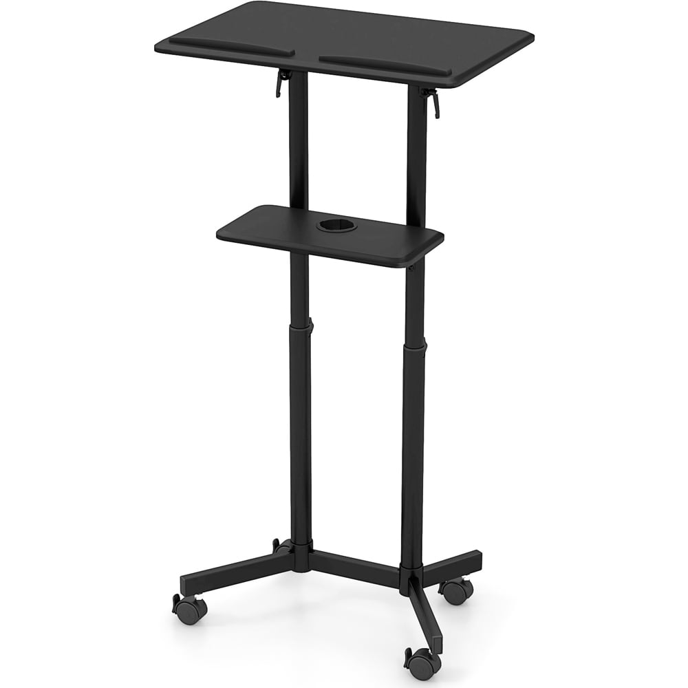 Costway Black Height Adjustable Rolling Laptop Cart with Tilting Top Image 2