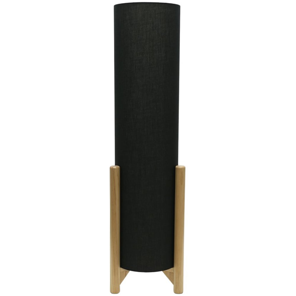 ValueLights Henry Tall Charcoal Fabric Shade Wooden Base Midi LED Floor Lamp Image 1