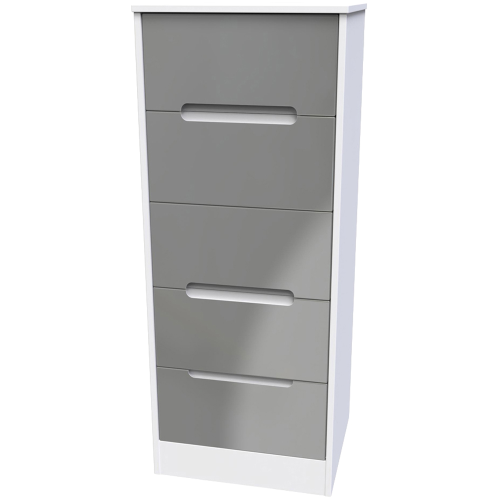 Crowndale Monaco 5 Drawer Grey Gloss and White Tall Bedside Cabinet Ready Assembled Image 3
