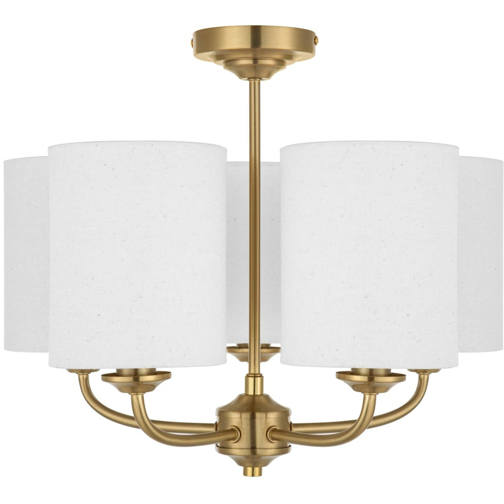 Cosylyte Winston 5 Light Classic Faux Linen Drum Shade Brass Ceiling Light Image 6
