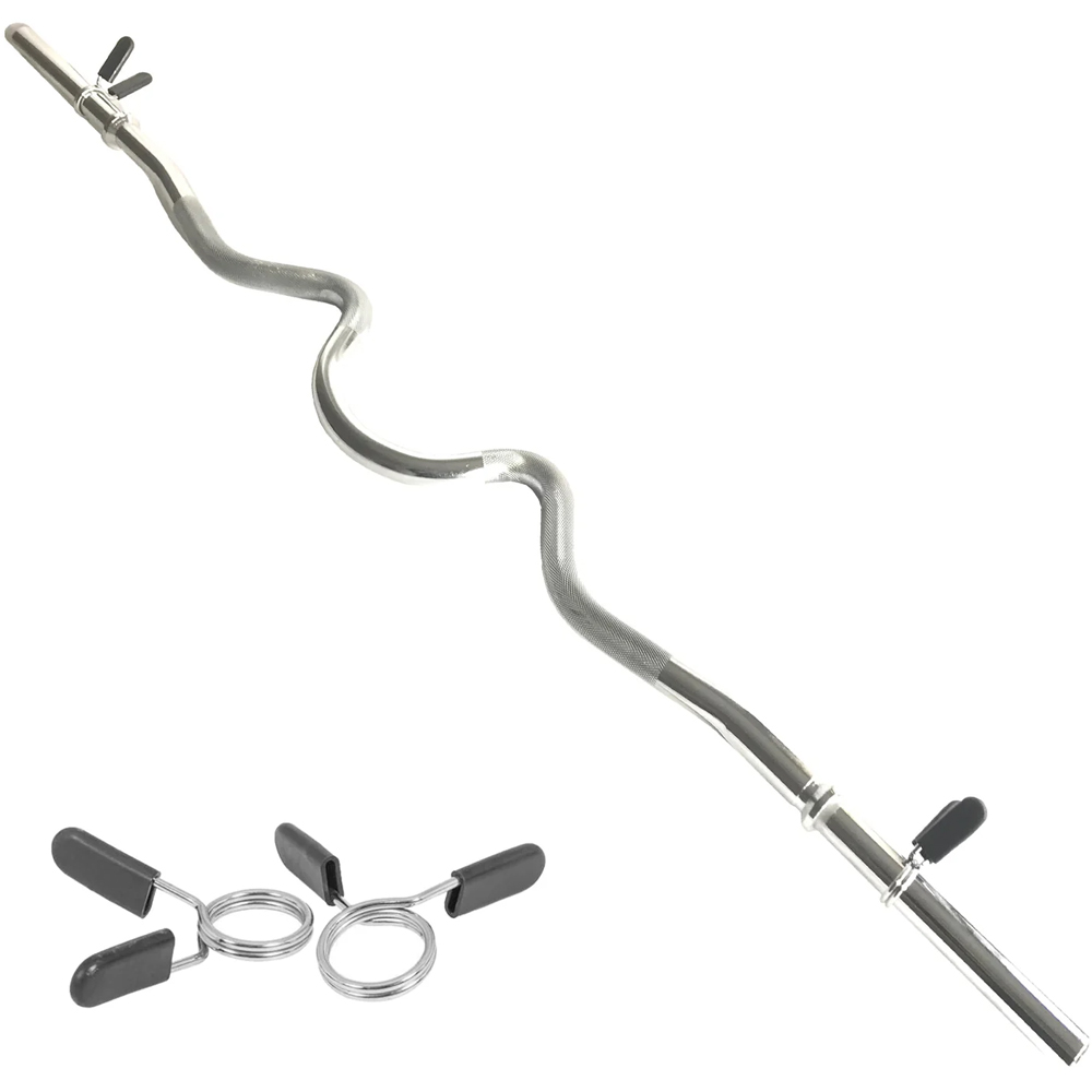 Body Revolution EZ 1 inch Super Curl Barbell Bar with Spring Collar 1.2m Image 1
