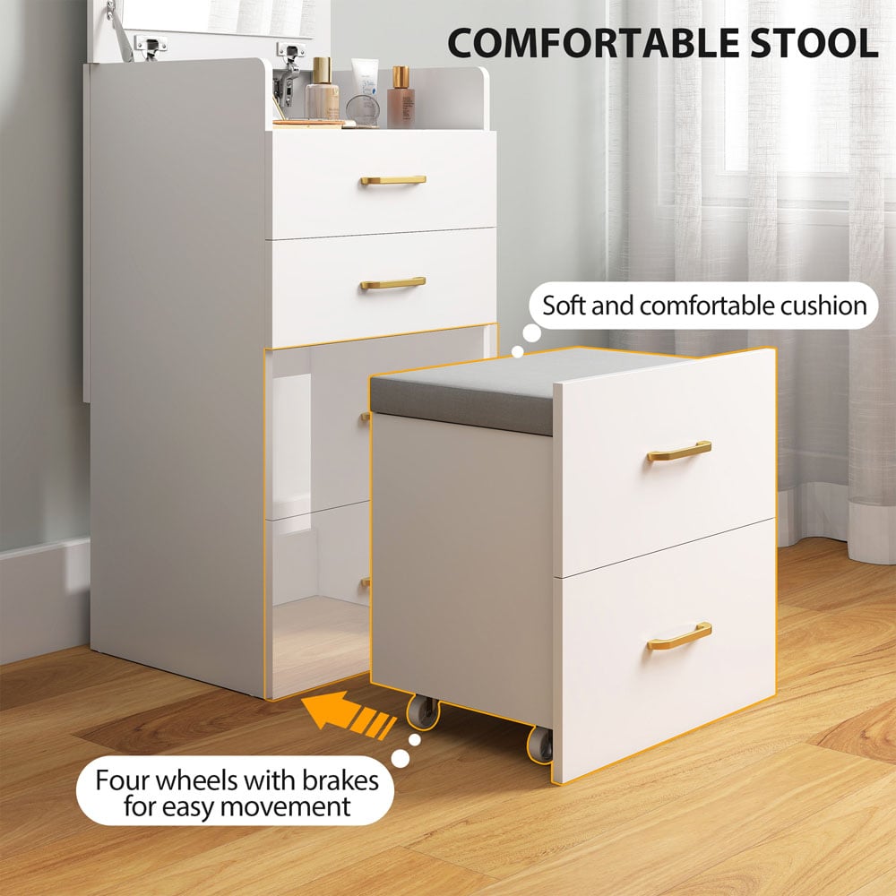 HOMCOM 4 Drawer 3 in 1 Mirror Dressing Table with Cushioned Stool Image 5