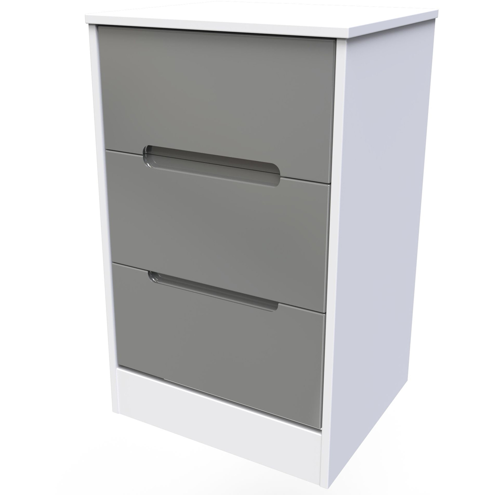 Crowndale Monaco 3 Drawer Grey Gloss and White Bedside Cabinet Ready Assembled Image 3