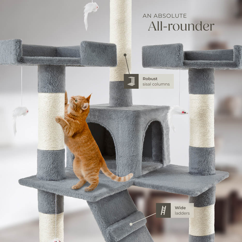 tectake Barney Grey Cat Tree with Scratching Posts 170cm Image 5