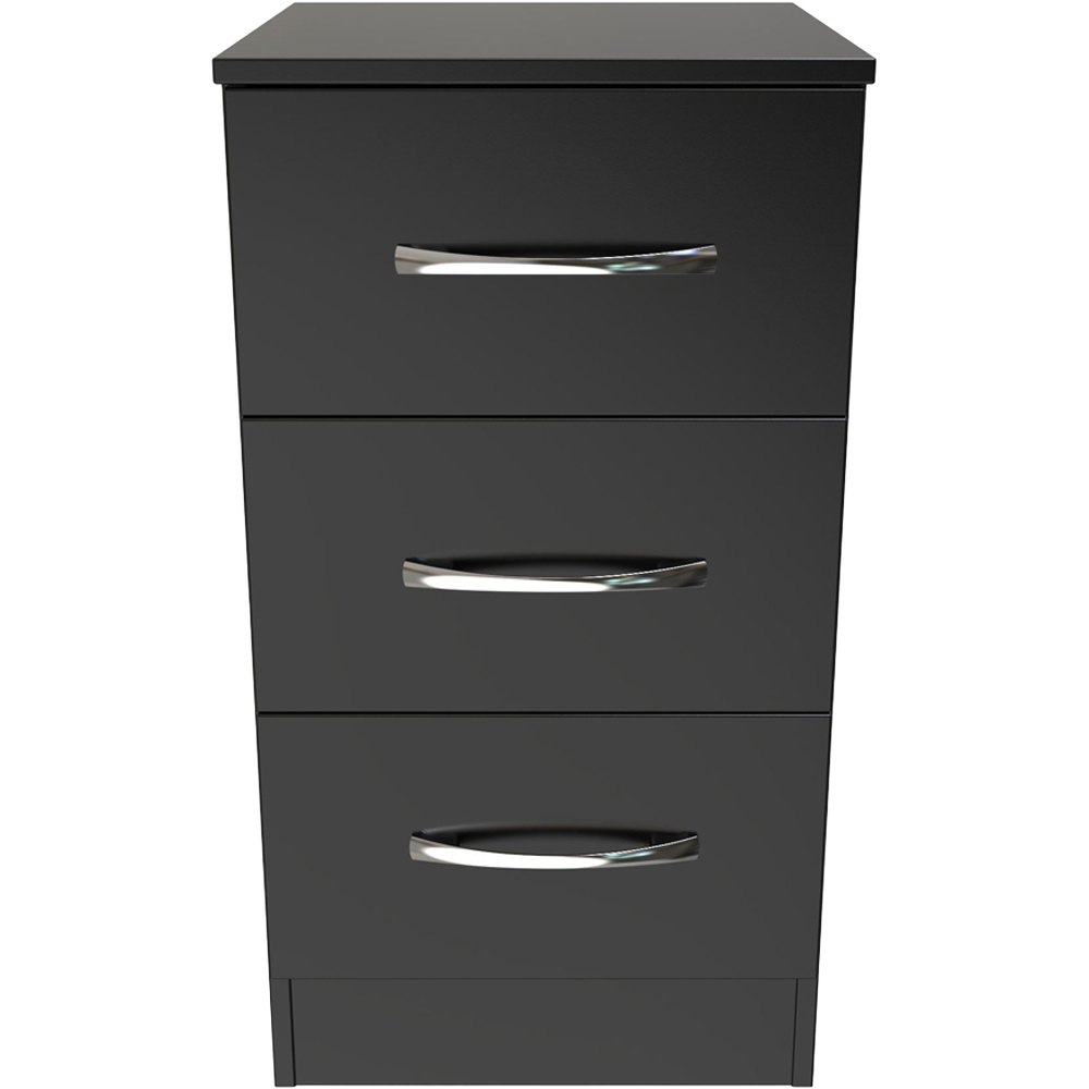 Crowndale Avon 3 Drawer Black Matt Bedside Cabinet Ready Assembled Image 2