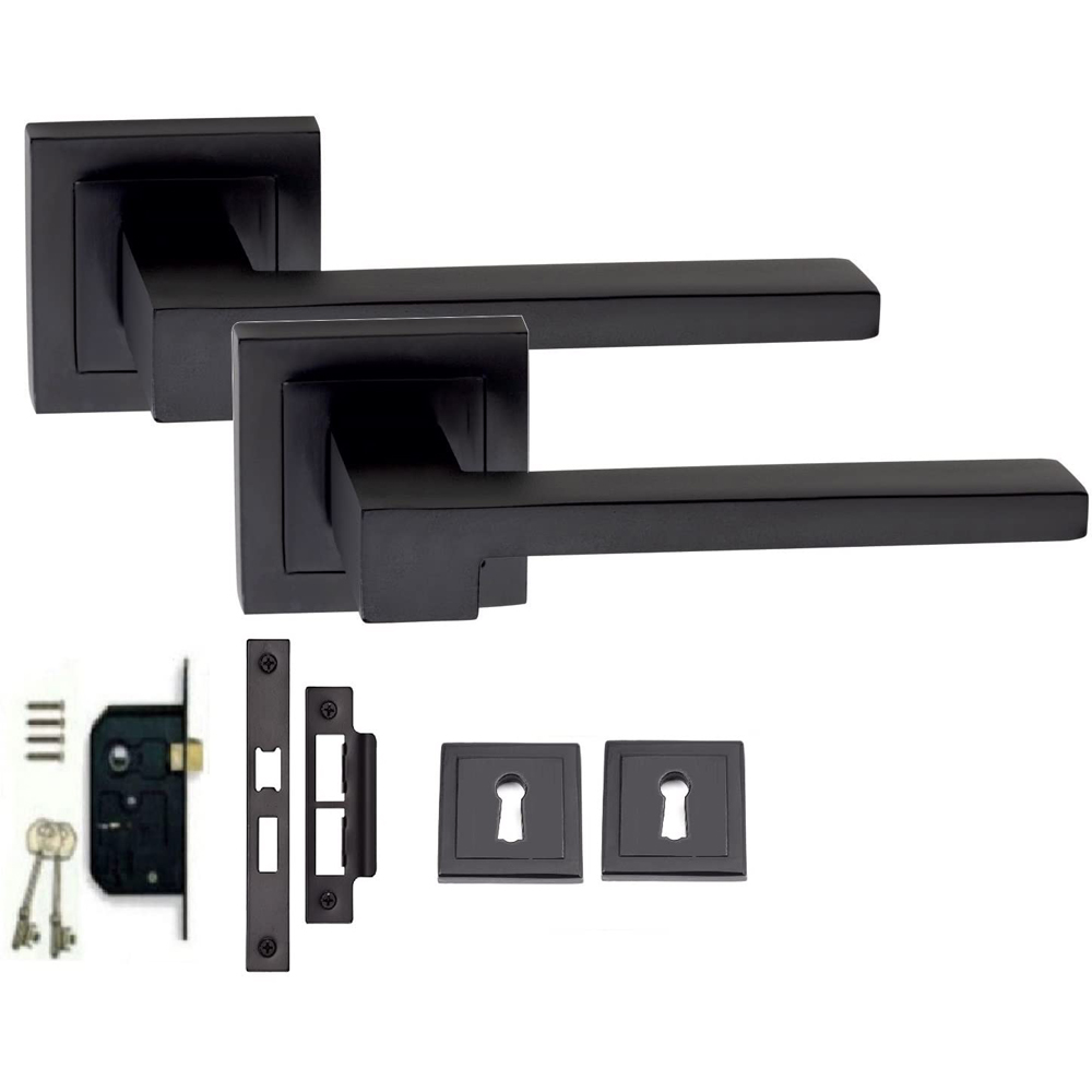 Golden Grace Matt Black Rose Zeta Latch Lock Door Handle Set with Keys Image 1
