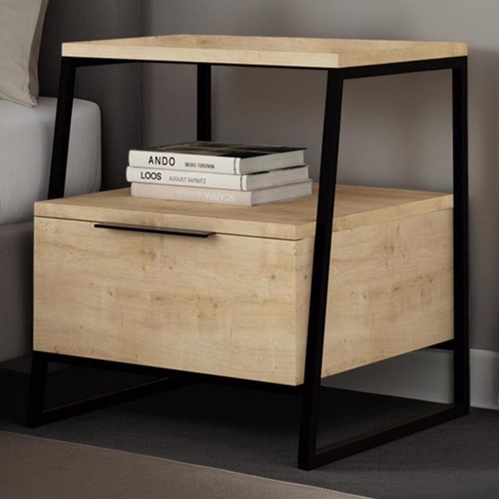 FWStyle Pal Single Door Single Shelf Oak Bedside Table Image 1