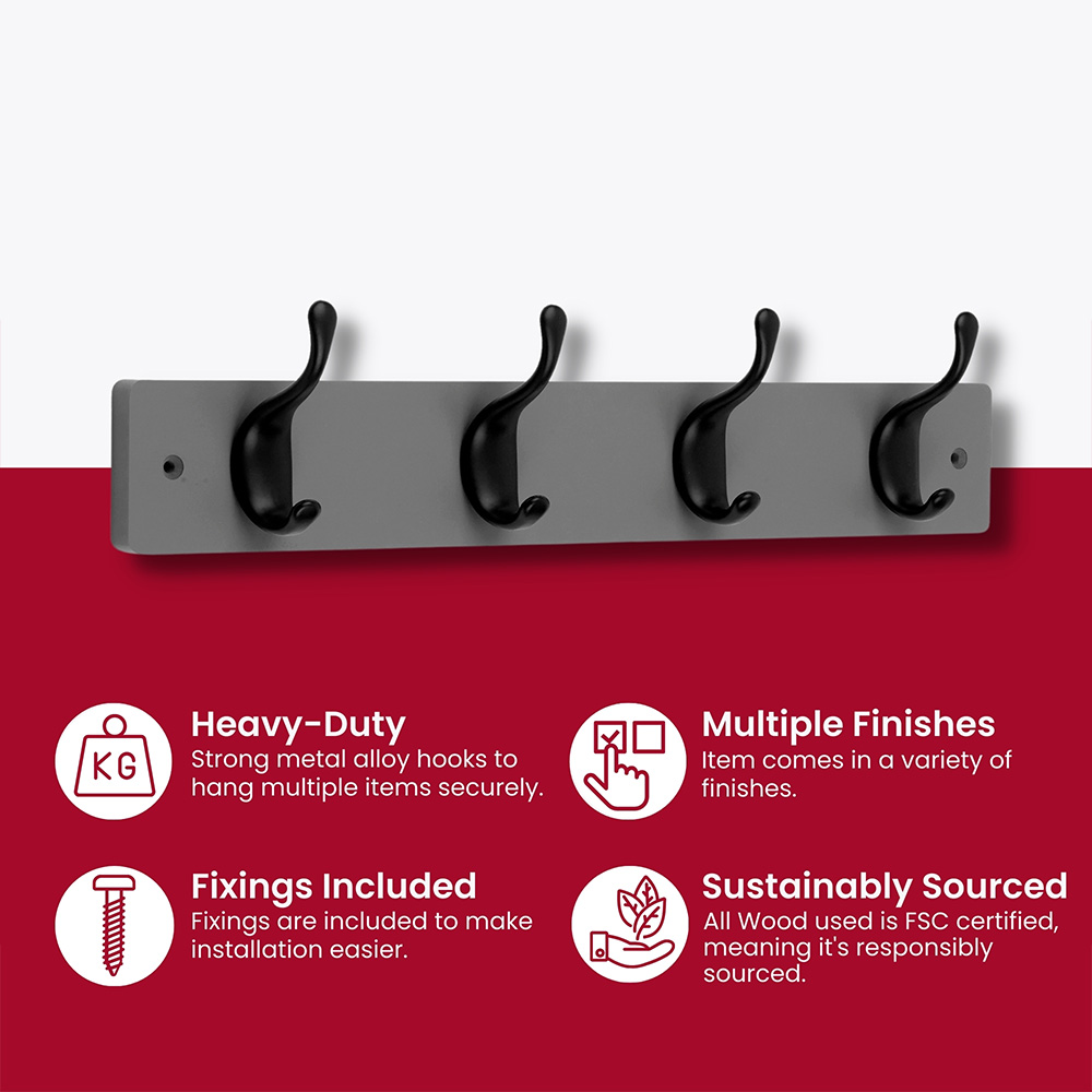 Headbourne Grey and Black 4 Hook Coat Rail Image 4