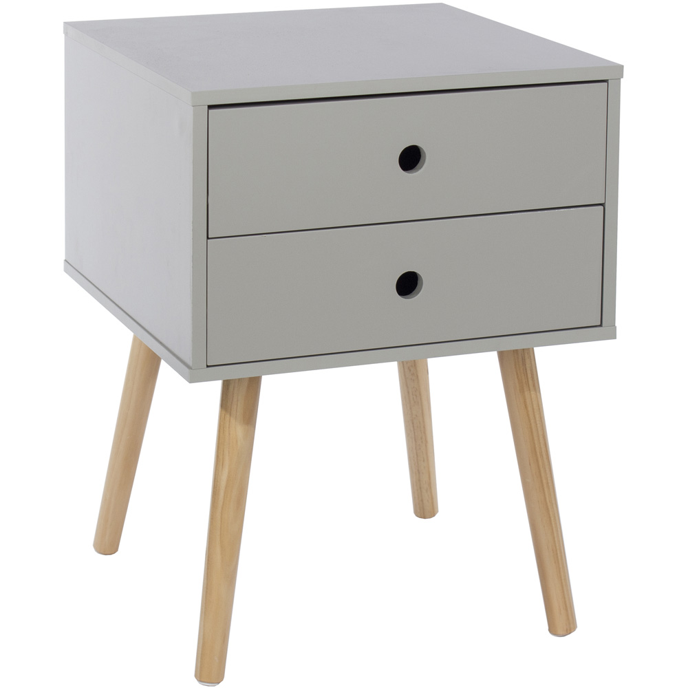 Scandia 2 Drawer Light Grey Tapered Legs Bedside Table Image 3