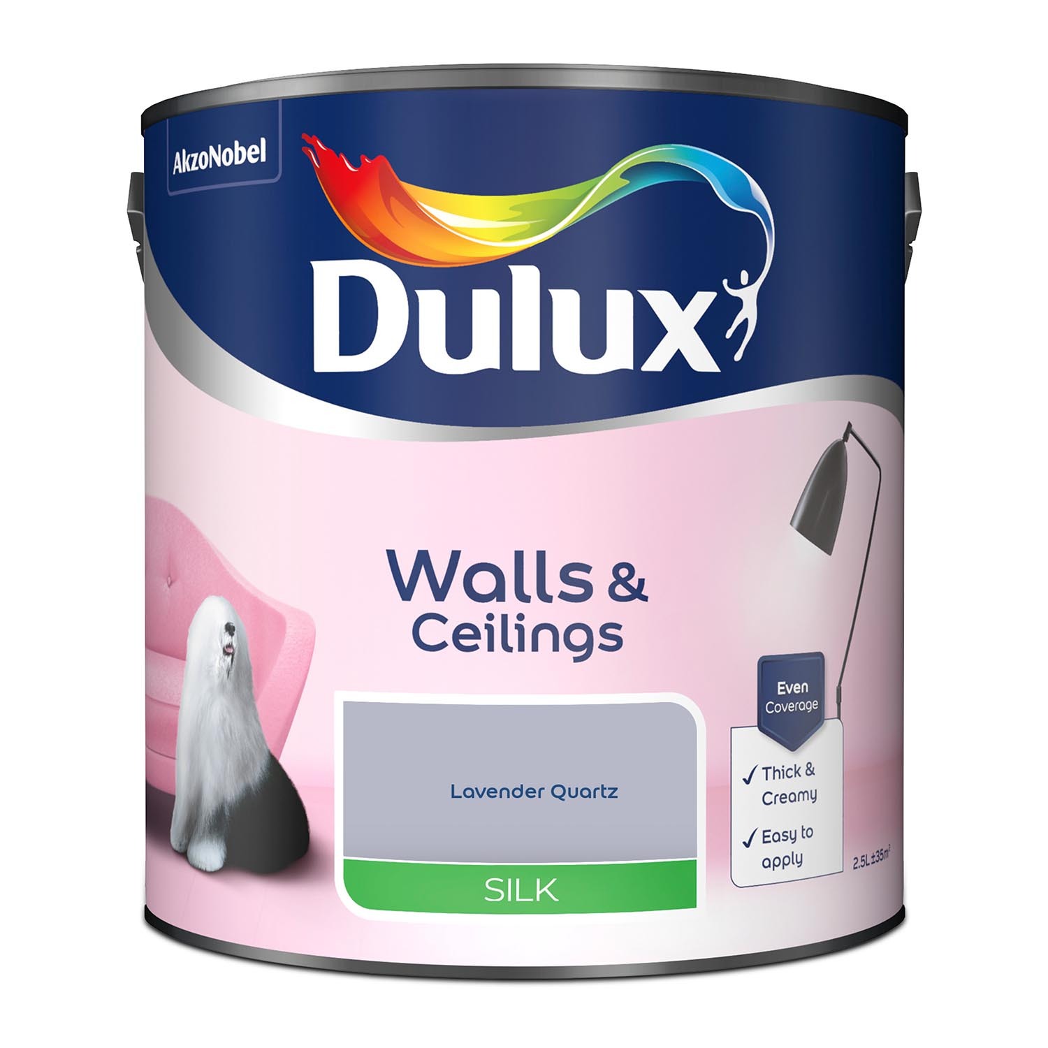 Dulux Walls & Ceilings Lavender Quartz Silk Emulsion Paint 2.5L Image 2