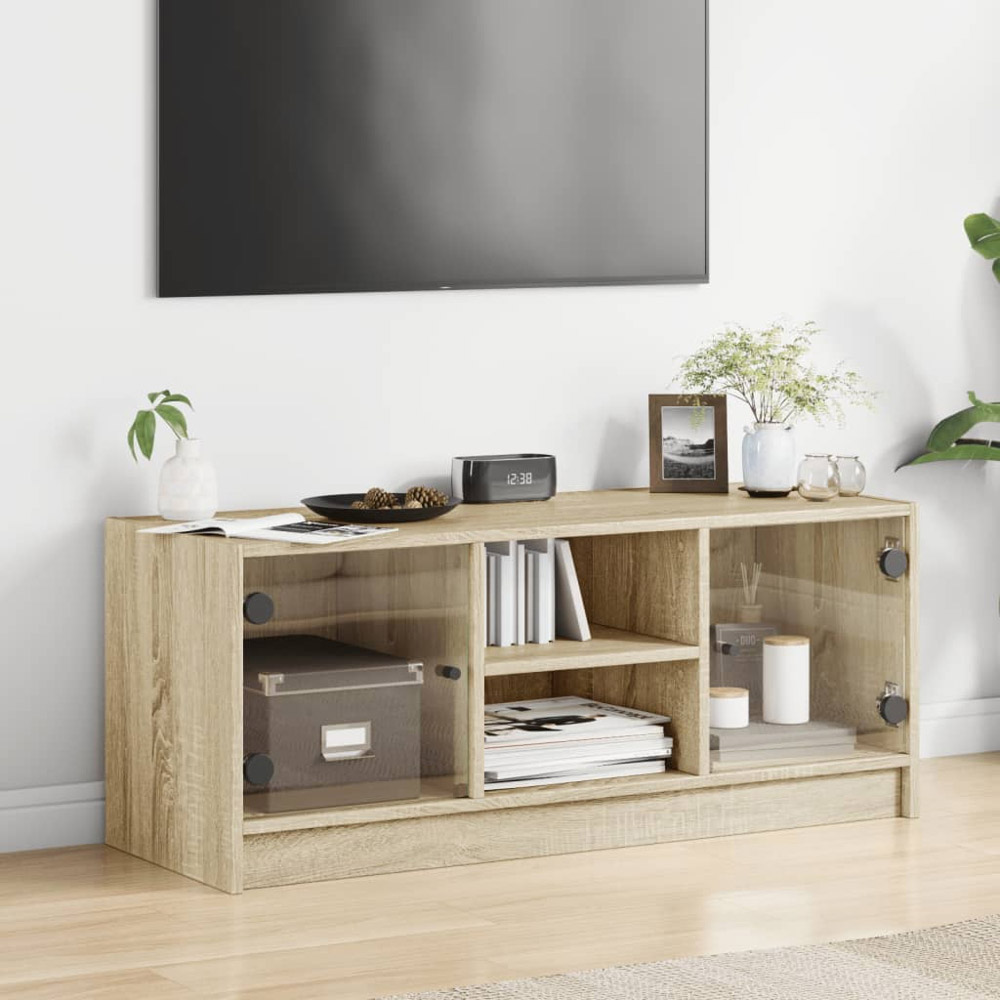 vidaXL 2 Glass Door 2 Open Shelf Sonoma Oak TV Cabinet Image 3