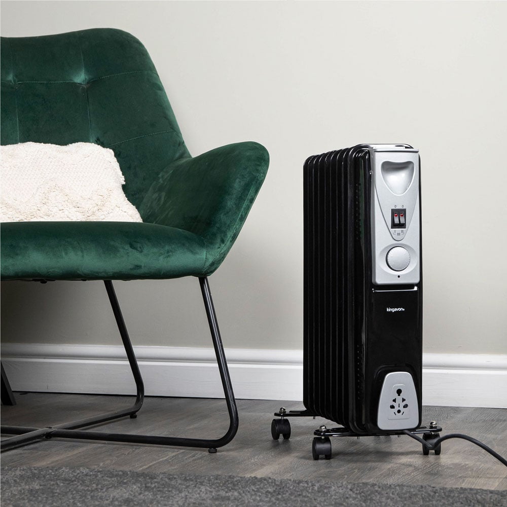 Samuel Alexander 9 Fin Black Slimline Oil Filled Heater Radiator 2000W Image 2