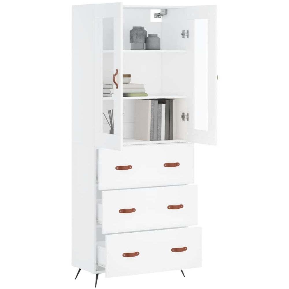 vidaXL 2 Glass Door 3 Drawer White Highboard Image 3