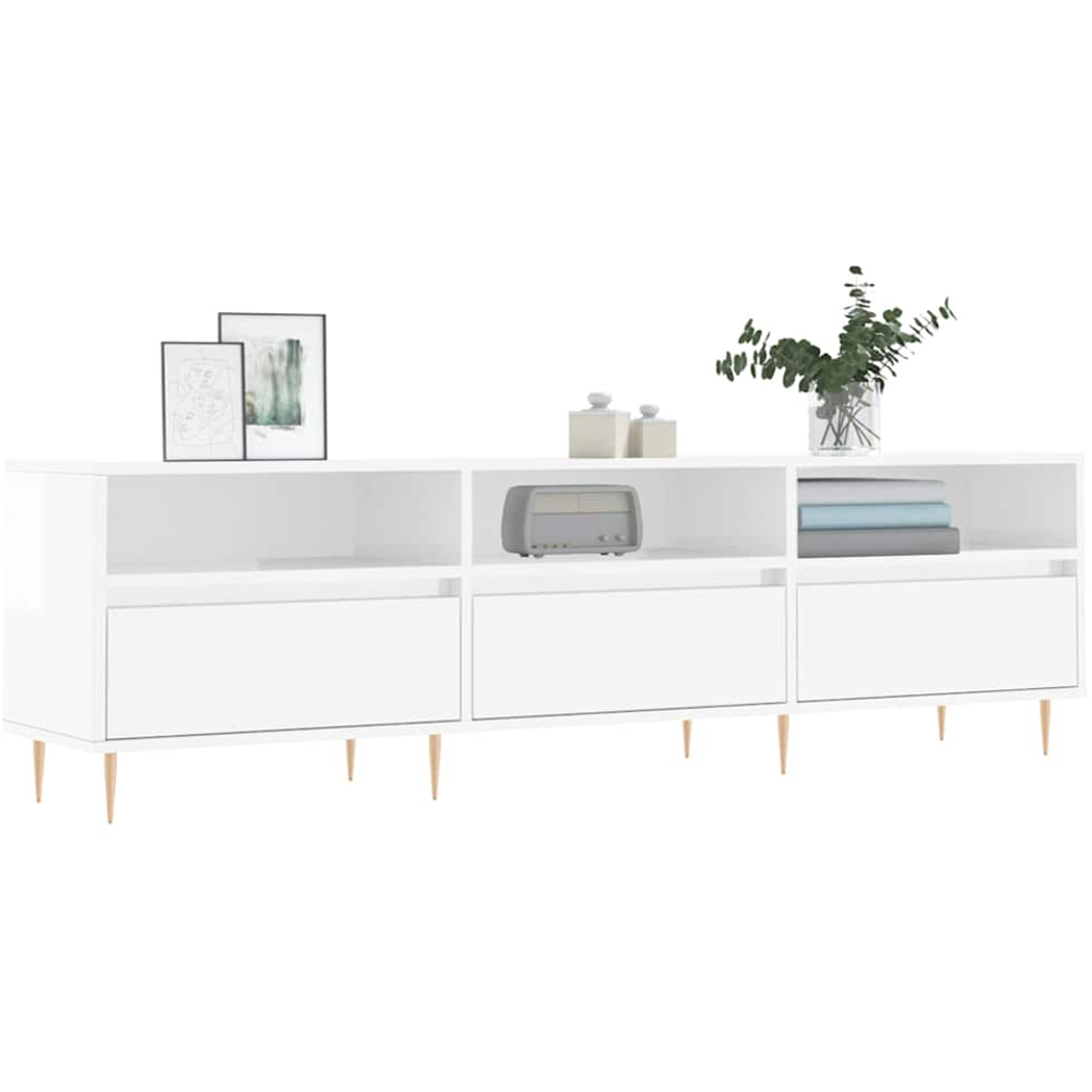 vidaXL 3 Door 3 Shelf High Gloss White TV Cabinet Image 3